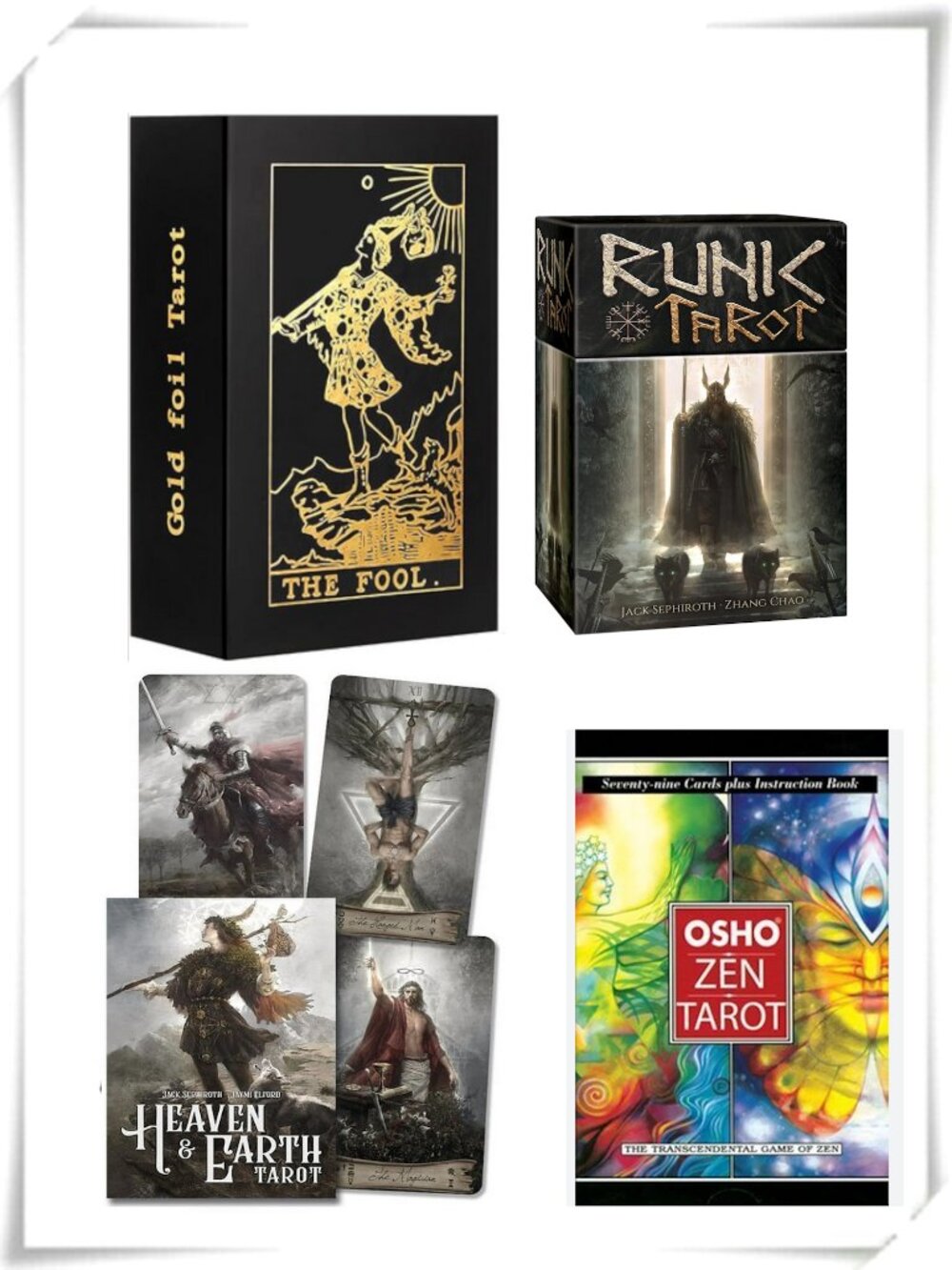 Bundle Taro Card-Classic Silver Foil; Copies of -Heaven & Earth -Runic -Osho Zen